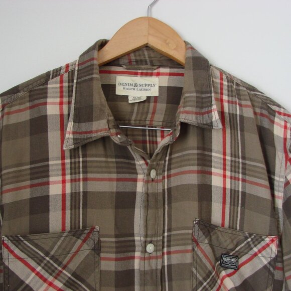 Ralph Lauren Denim & Supply Plaid Shirt Western Brown Tan Red XXL Extra Large - Picture 2 of 13